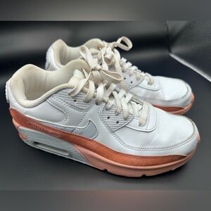 Nike Air Max 90 Sneakers Youth 7Y White Peach Coral Rainbow Logo